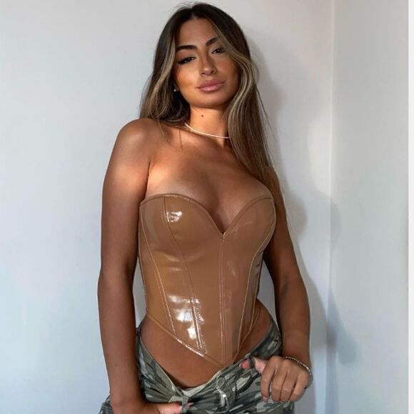 LEATHER CORSET TOP NUDE BROWN COLOR - Picture 3 of 4